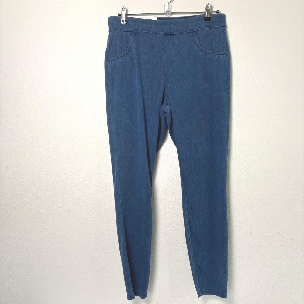 Hue Yoga Stretch Denim Leggings Womens L Blue Pull On Stretch Comfort Pants NWT